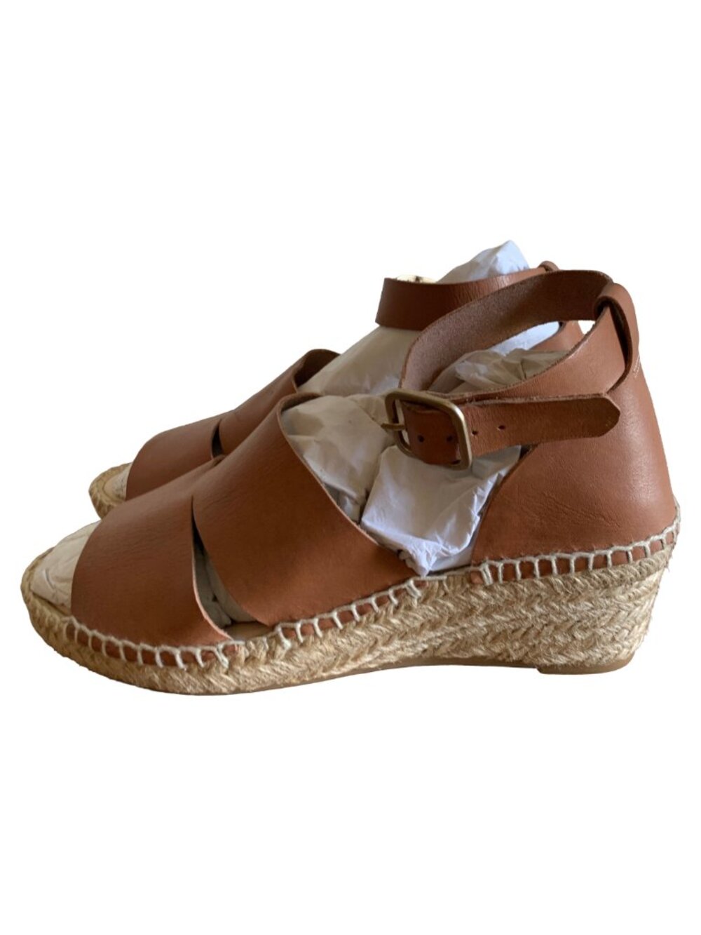 ERIC MICHAEL Tan Bridget Espadrille Ankle Wrap Wedge Leather Boho Sandals Sz 5.5 - Picture 3 of 9